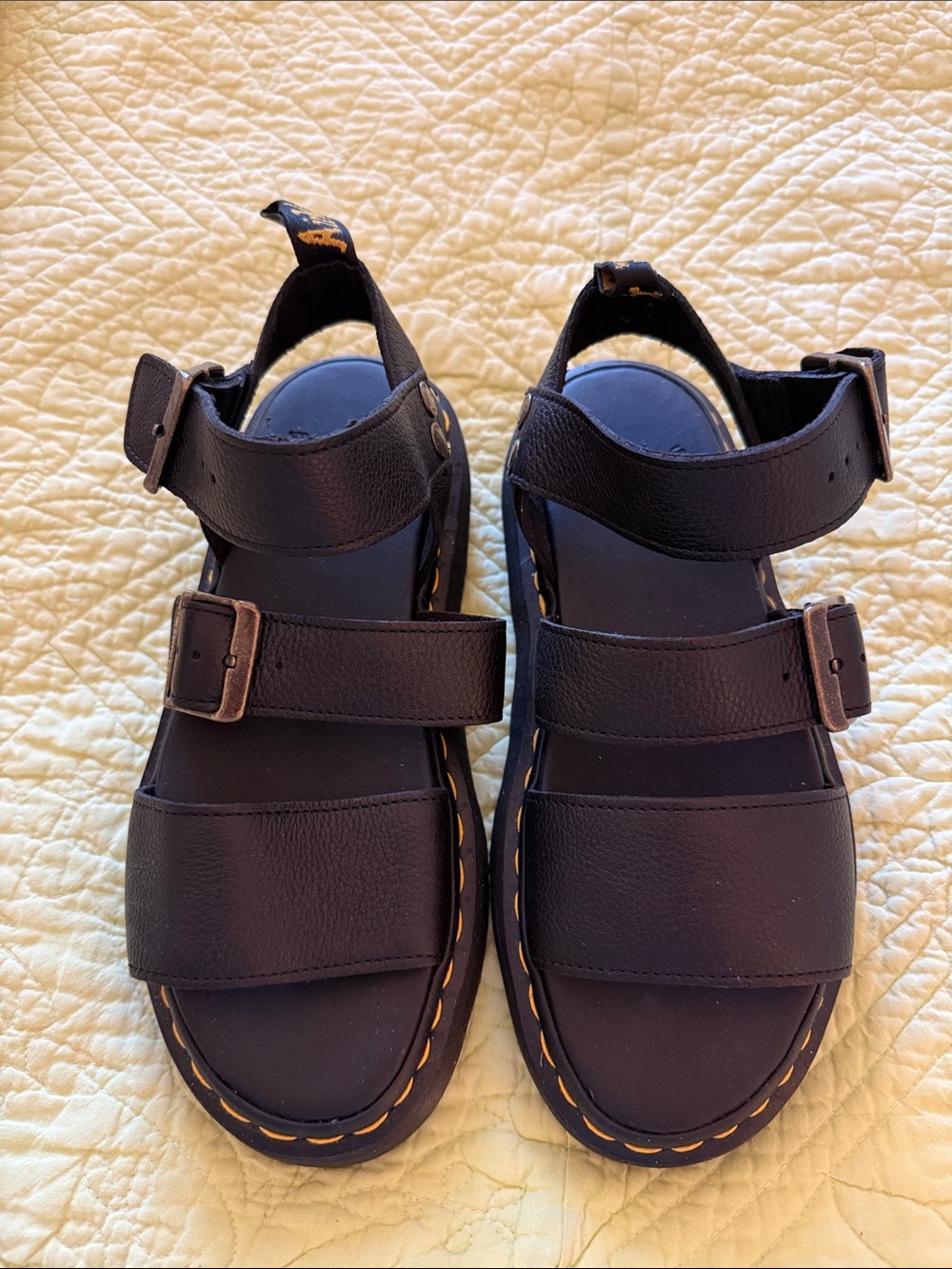 Dr. Martens Womens Black Leather Triple-Strap Sandals 8